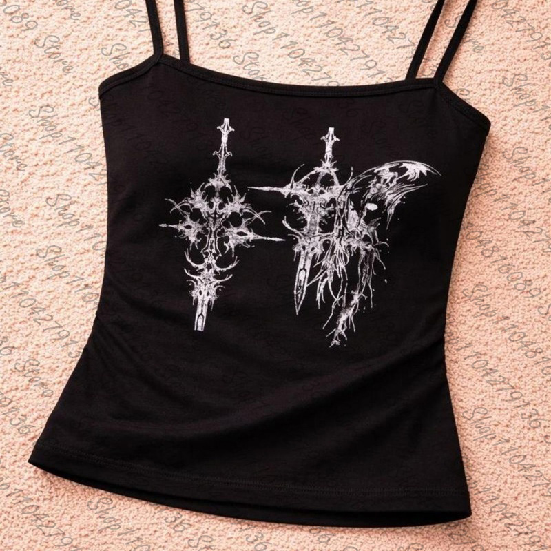 Y2K Graphic Baby Tee Crop - Débardeur Corset Gothique pour Femme, Imprimé