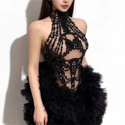 Sparkly Rhinestone Club Party Dress - Robe mini pour femme, scintillante, en