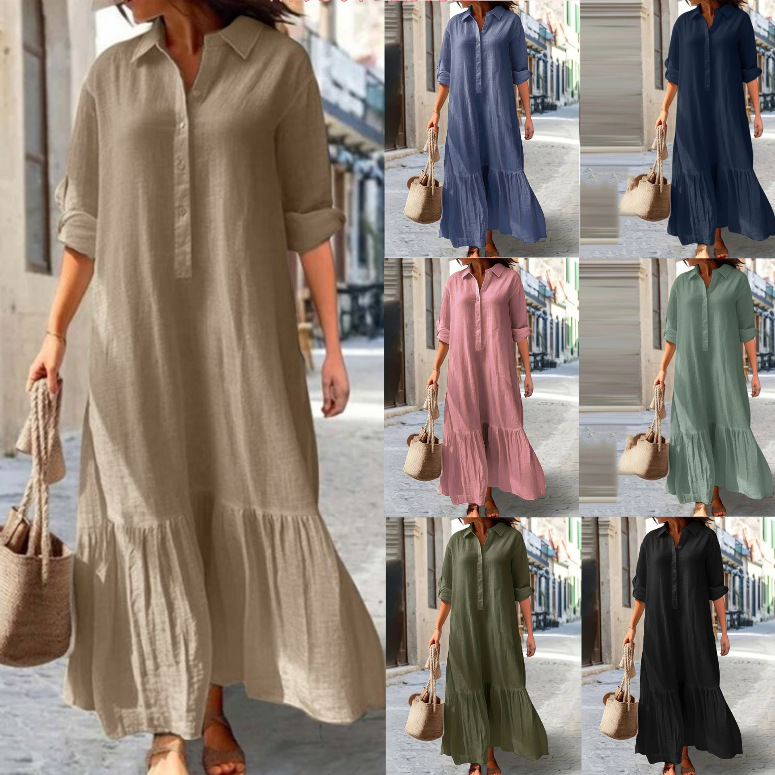 Casual Loose Linen Shirt Dress - Robe chemise en lin pour femme
