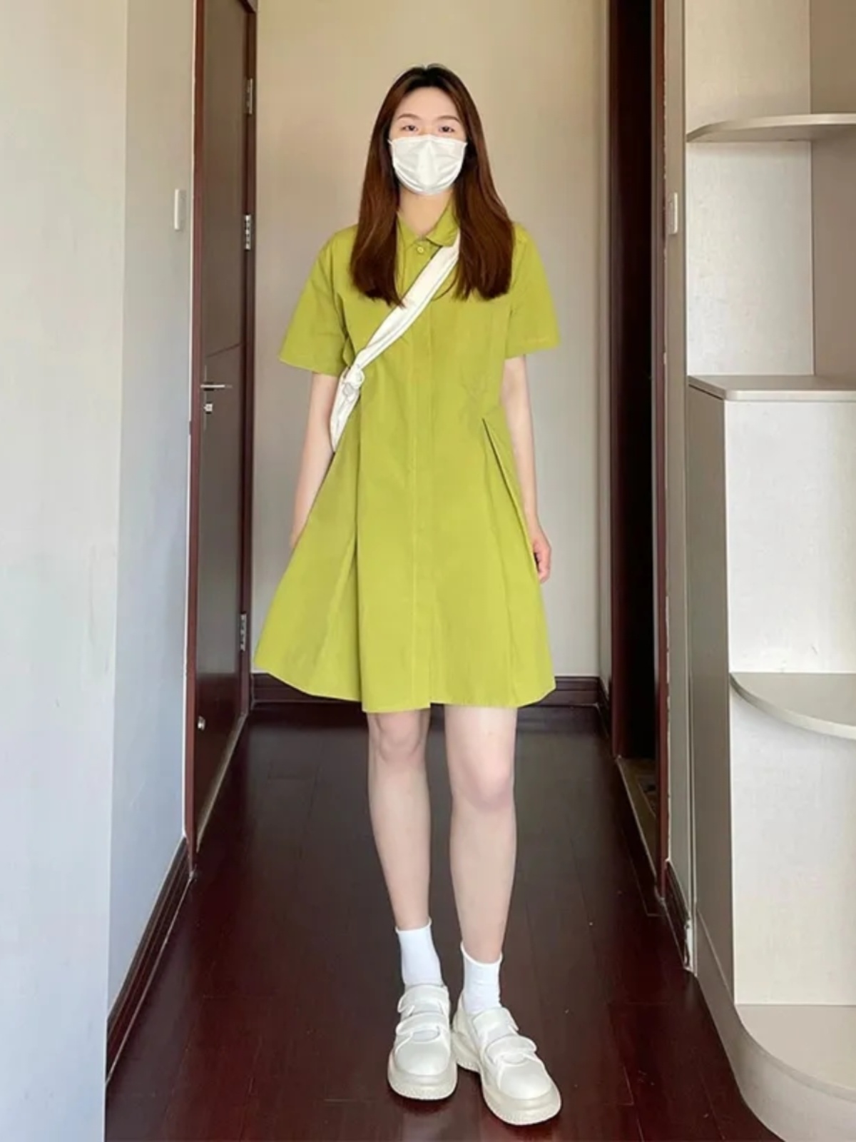 Korean Style A Line Shirt Dress - Robe à col grande taille pour