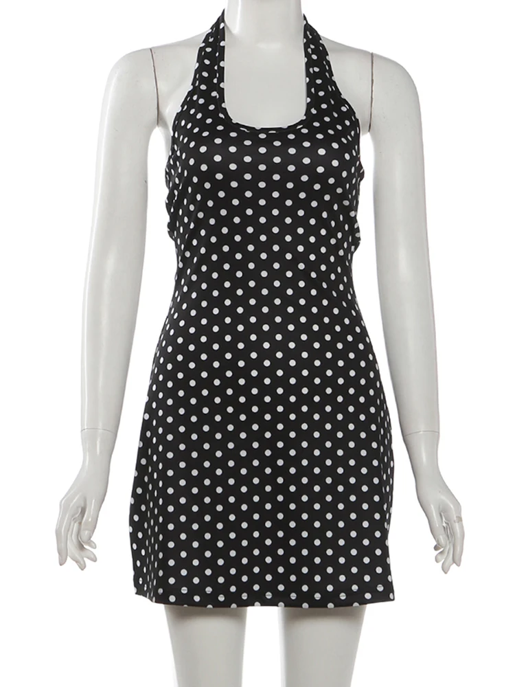 Y2K Backless Halter Mini Dress - Robe moulante sexy dos nu FDEY