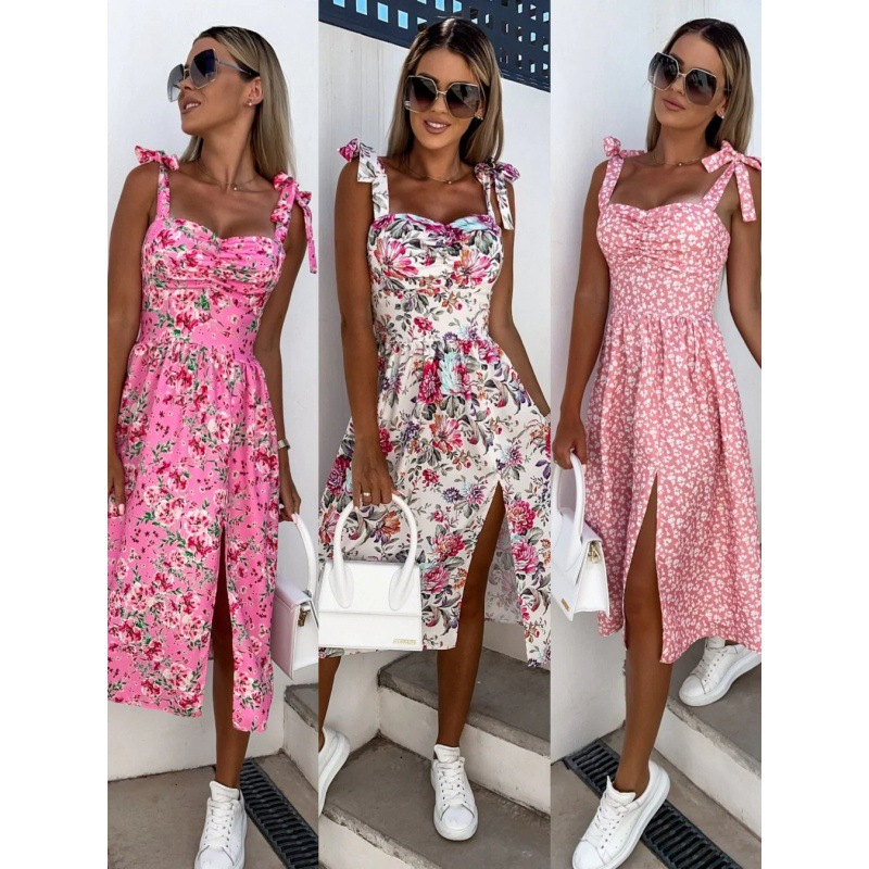French Vintage Floral Midi Dress - Femmes robe d'été Sexy imprimé fleuri