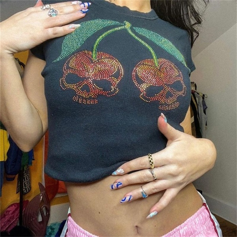 Y2K Graphic Baby Tee Crop - Esthétique Punk Slim Emo Filles Bébé