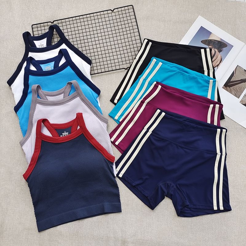 Seamless Ribbed Workout Tank Top - Ensembles de sport côtelés 2 pièces