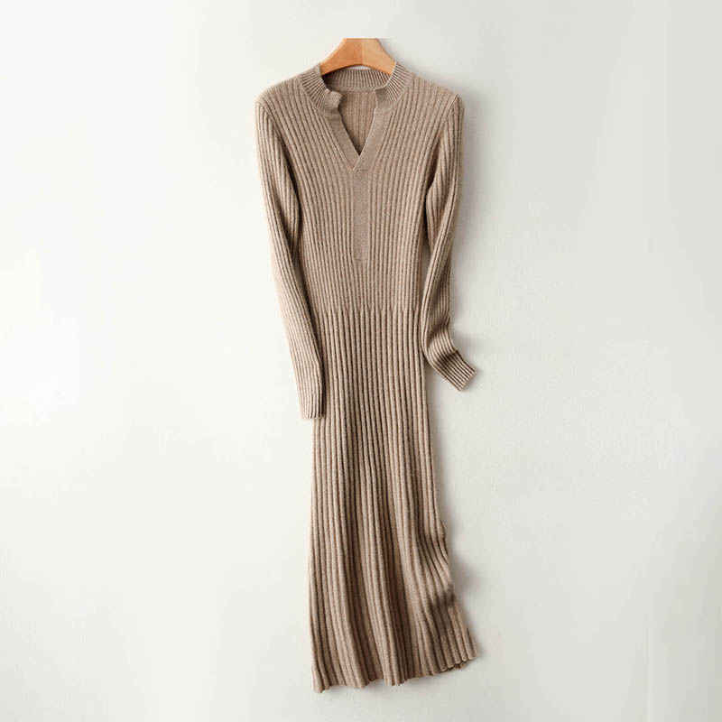Bodycon Long Sleeve Ribbed Dress - Robe longue côtelée minimaliste intelligente pour