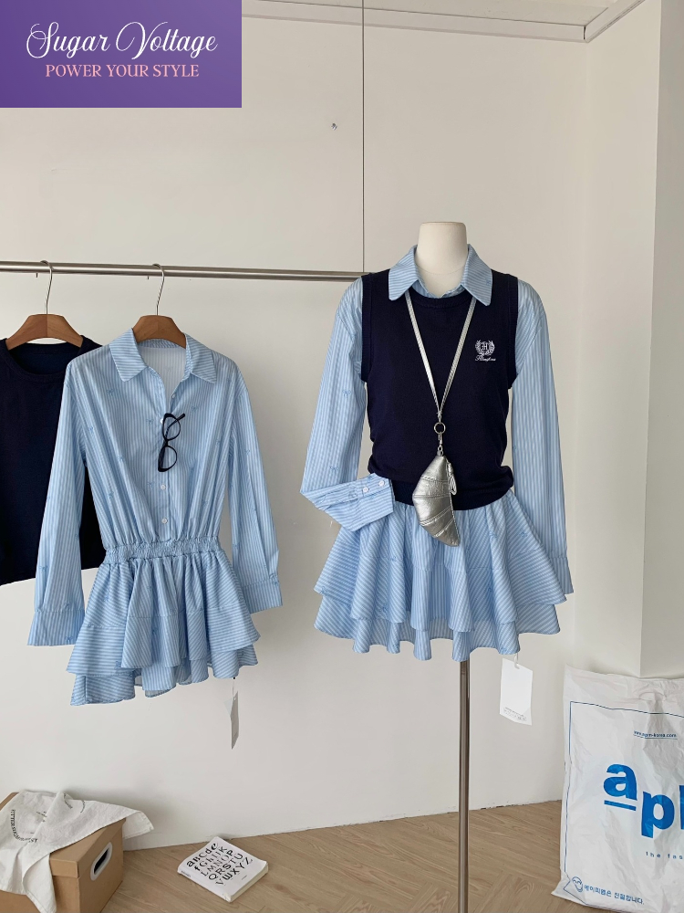 Korean Style A Line Shirt Dress - Ensemble deux pièces pour femmes, mode