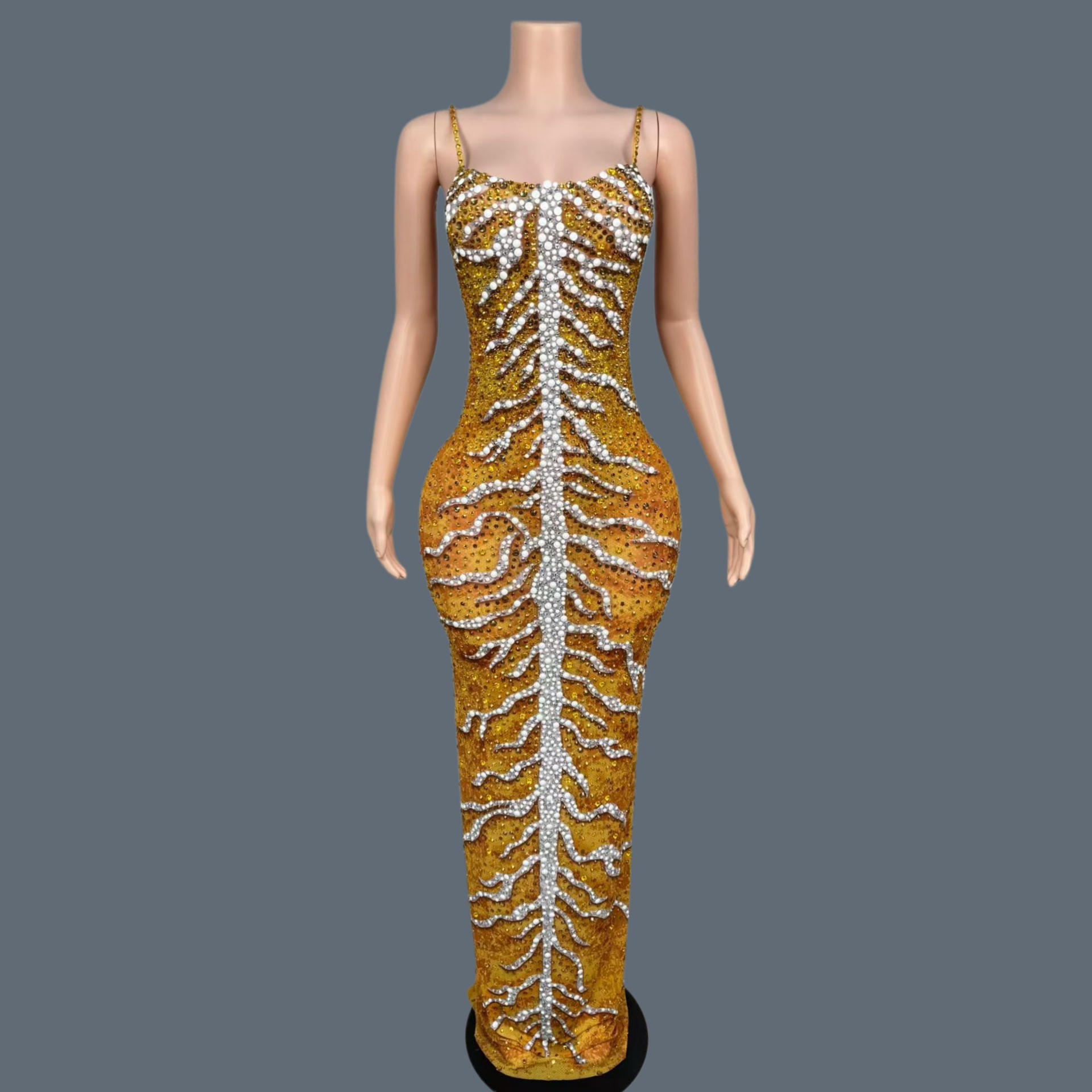 Sparkly Rhinestone Club Party Dress - Robes longues élégantes en spandex scintillant