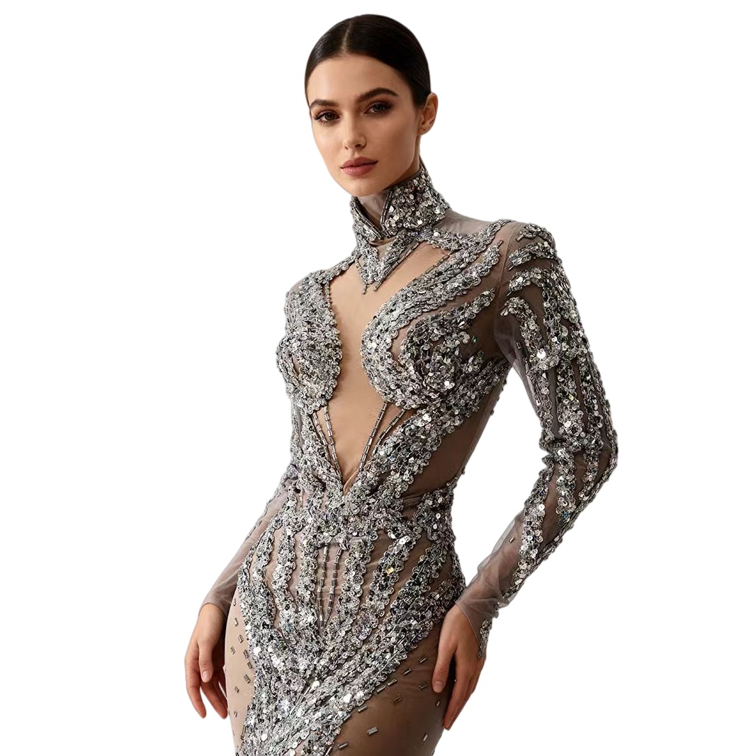 Sparkly Rhinestone Club Party Dress - Feixiang – Mini robe transparente à