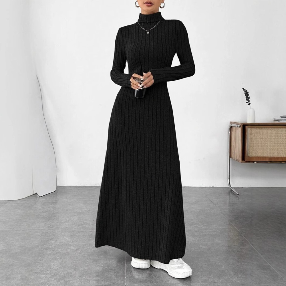 Robe élégante d'automne à col  - Bodycon Long Sleeve Ribbed Dress avis et prix