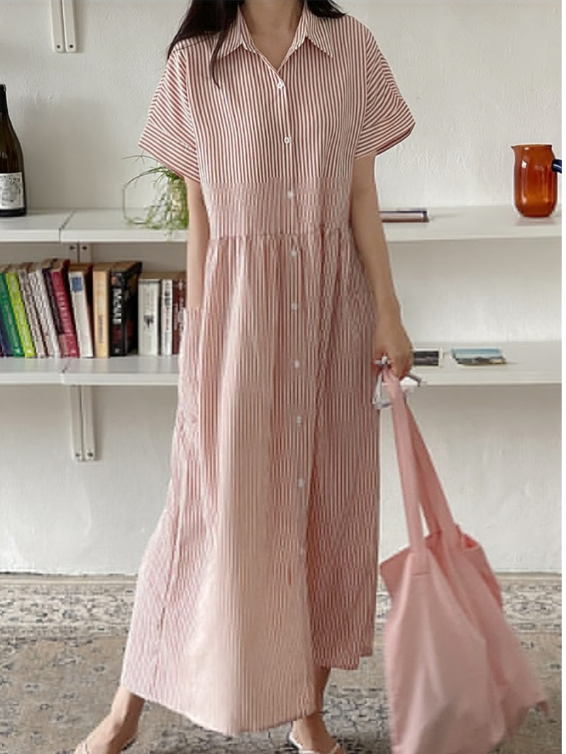 Robe chemise rayée ample style - Korean Style A Line Shirt Dress avis et prix