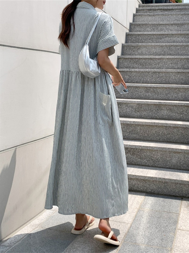 Robe chemise rayée ample style - Korean Style A Line Shirt Dress avis et prix