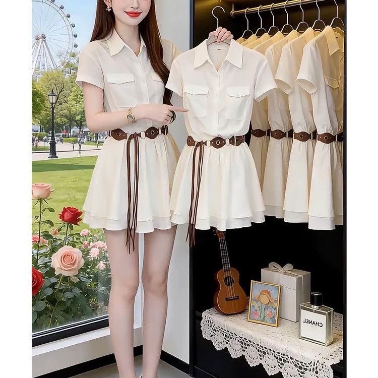 Robe chemise à manches courtes - Korean Style A Line Shirt Dress avis et prix