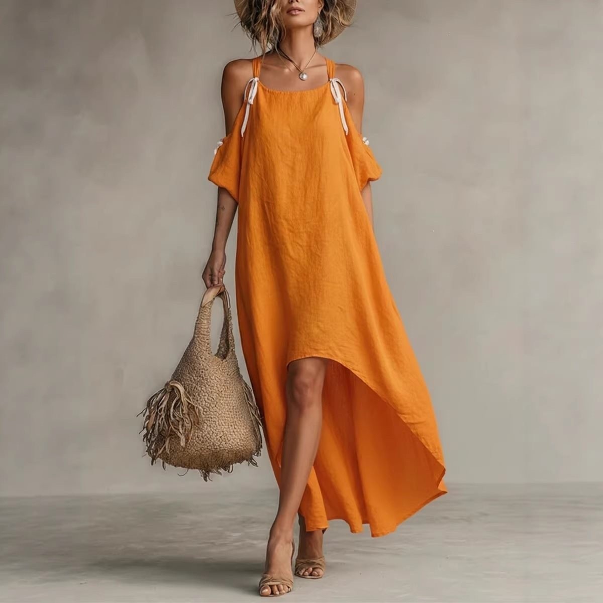 Robe d'été pour femme à manche - Off Shoulder Puff Sleeve Sundress avis et prix