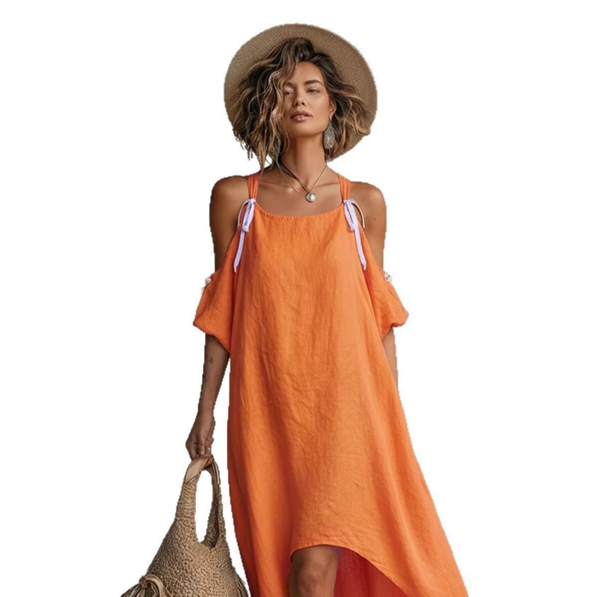 Robe d'été pour femme à manche - Off Shoulder Puff Sleeve Sundress avis et prix