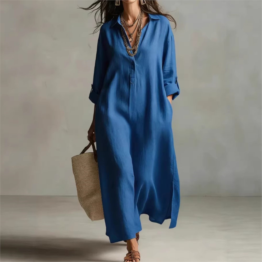 Robe chemise longue décontract - Casual Loose Linen Shirt Dress avis et prix