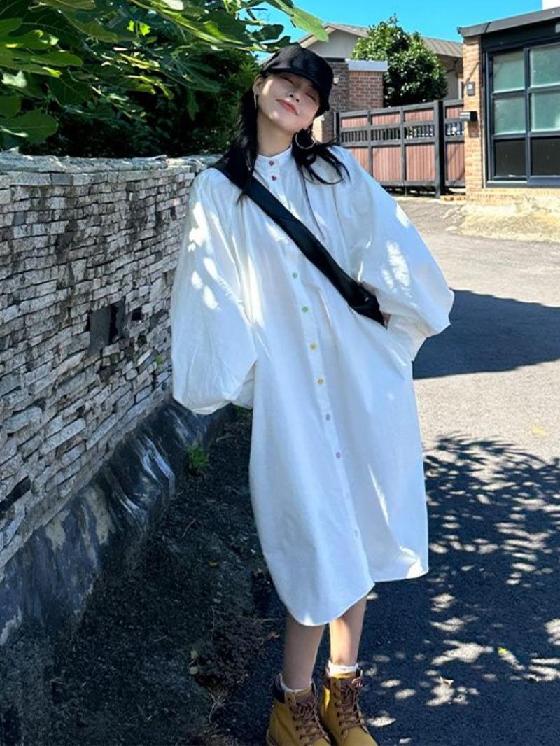 Robe chemise à manches longues - Korean Style A Line Shirt Dress avis et prix