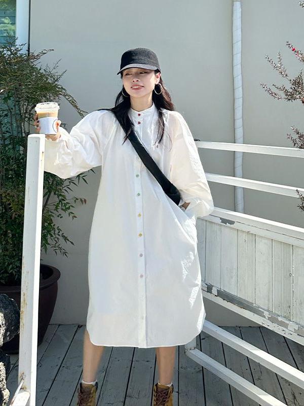 Robe chemise à manches longues - Korean Style A Line Shirt Dress avis et prix