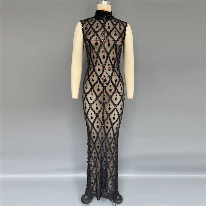 Robe de soirée noire scintilla - Sexy Mesh Sheer Bodycon Dress avis et prix