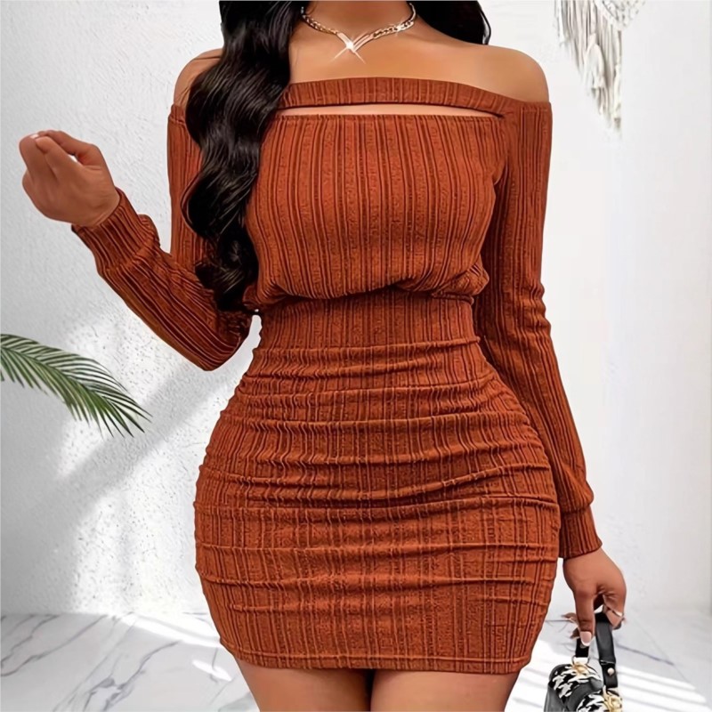 Robe de mode pour femmes, prin - Bodycon Long Sleeve Ribbed Dress avis et prix