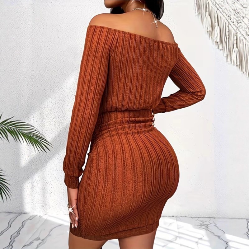 Robe de mode pour femmes, prin - Bodycon Long Sleeve Ribbed Dress avis et prix