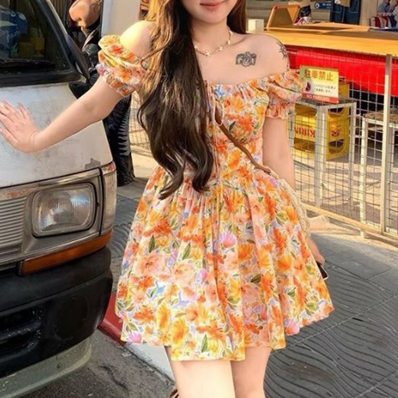 Nouvelle Robe Courte Décontrac - Off Shoulder Puff Sleeve Sundress avis et prix