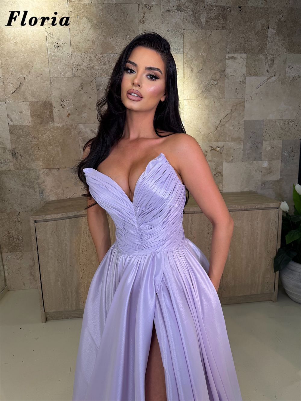 Robes de bal élégantes lilas t - Elegant Satin Evening Gown Split avis et prix