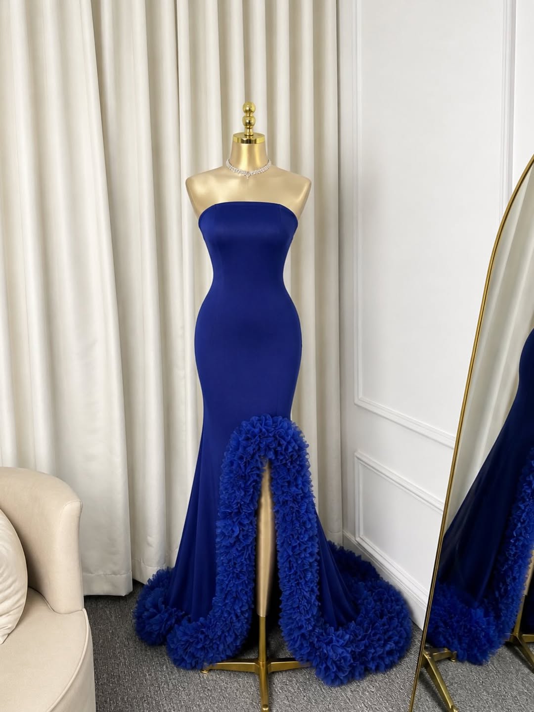 Robes de Soirée Personnalisées - Elegant Satin Evening Gown Split avis et prix