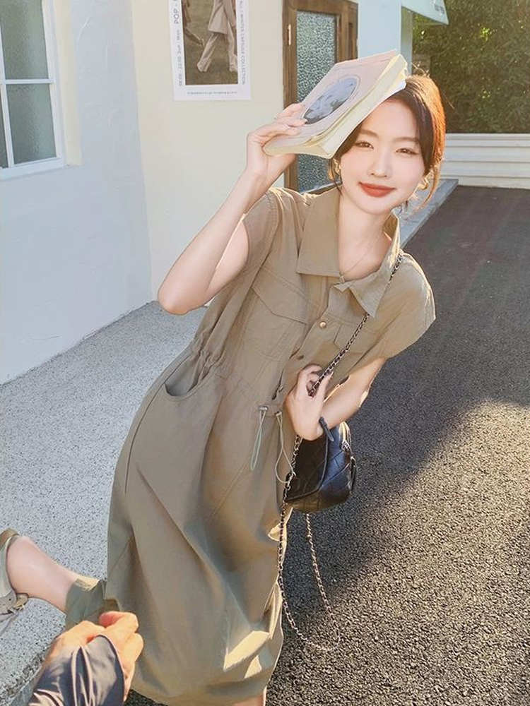 Robe chemise amincissante gran - Korean Style A Line Shirt Dress avis et prix