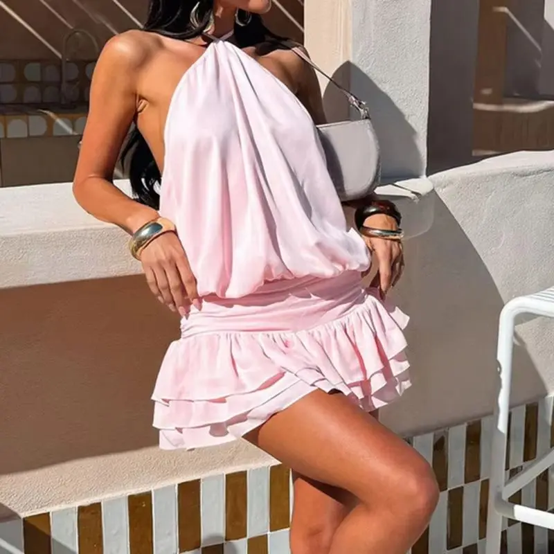 Mini robe à bandes, couleur un - Y2K Backless Halter Mini Dress avis et prix