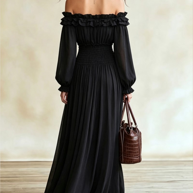 Robe longue à épaules dénudées - Off Shoulder Puff Sleeve Sundress avis et prix