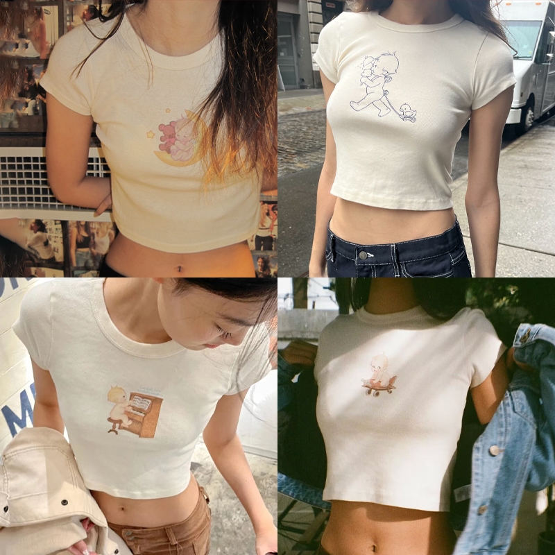 T-shirt à manches courtes et c - Y2K Graphic Baby Tee Crop avis et prix