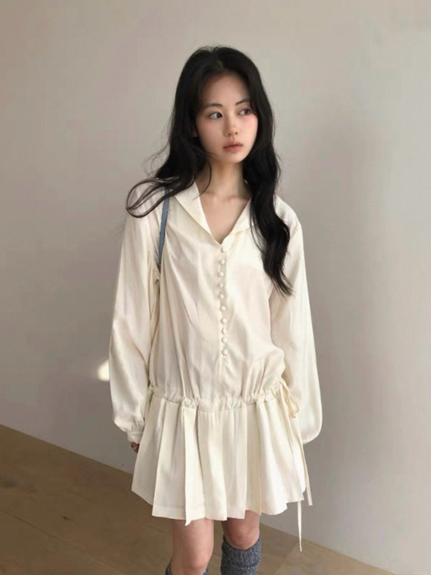 Robe chemise longue à manches  - Korean Style A Line Shirt Dress avis et prix