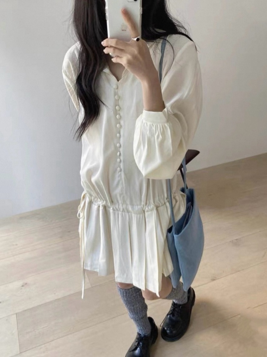 Robe chemise longue à manches  - Korean Style A Line Shirt Dress avis et prix