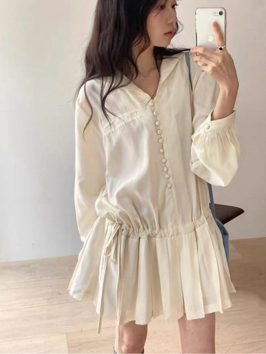 Robe chemise longue à manches  - Korean Style A Line Shirt Dress avis et prix