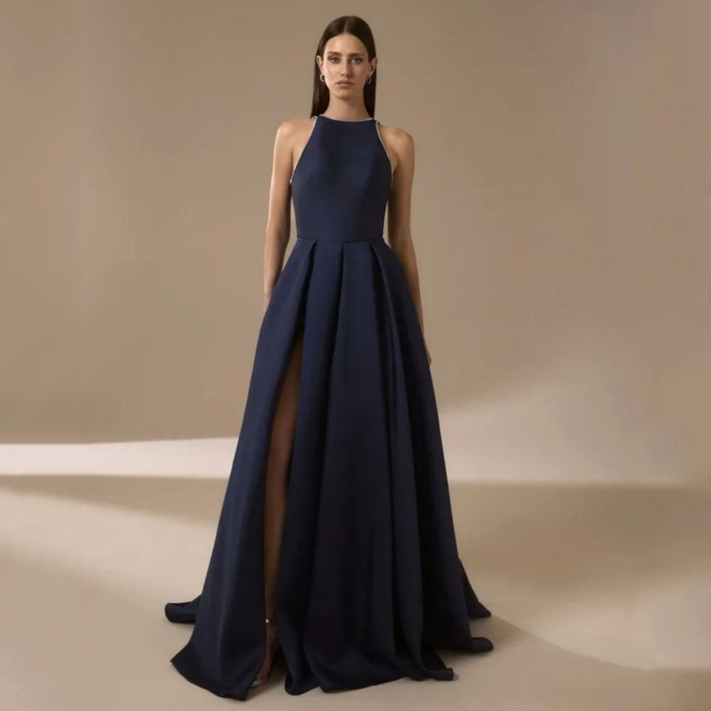 Robe de soirée en Satin bleu m - Elegant Satin Evening Gown Split avis et prix