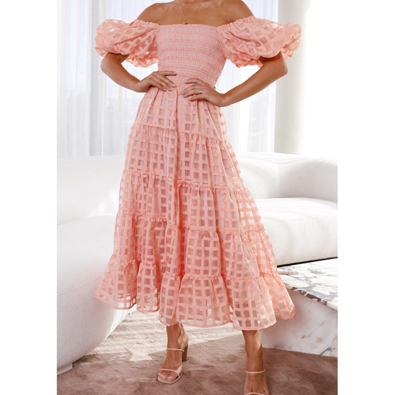 Robe longue d'été élégante pou - Off Shoulder Puff Sleeve Sundress avis et prix
