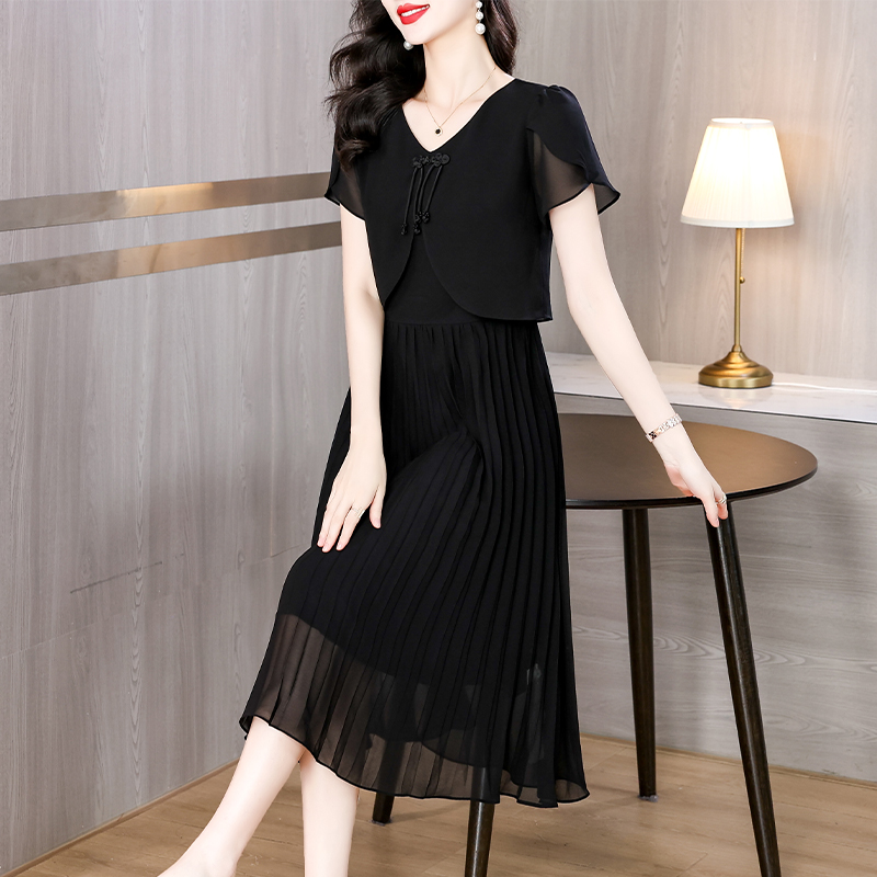 Robe mi-longue plissée en mous - French Vintage Floral Midi Dress avis et prix