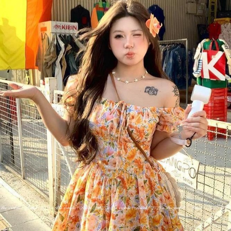Robe Courte Décontractée Orang - Off Shoulder Puff Sleeve Sundress avis et prix