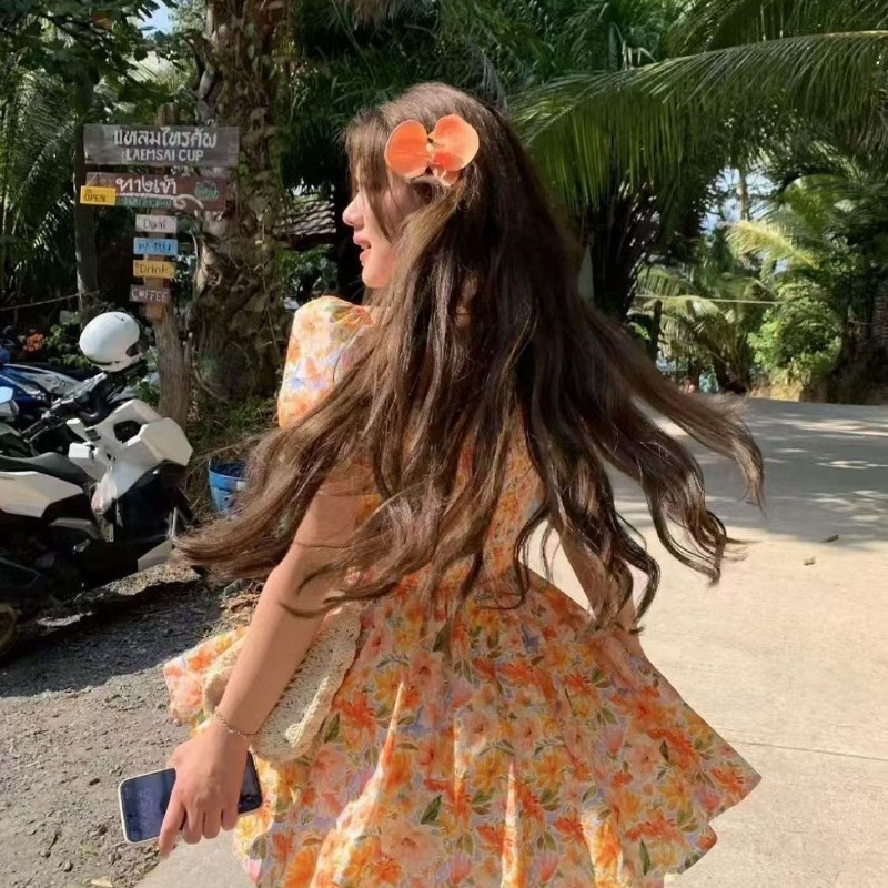 Robe Courte Décontractée Orang - Off Shoulder Puff Sleeve Sundress avis et prix
